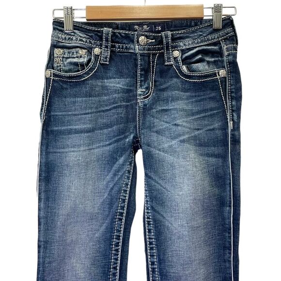 Miss Me Y2K Hailey Skinny Boho Embroidered Rhinestone Dark Wash Jeans Size 25 - Picture 5 of 15